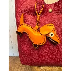 Light Brown Genuine Leather Dog Bag Charm Dachshund Wiener Dog Purse Charm Dogs